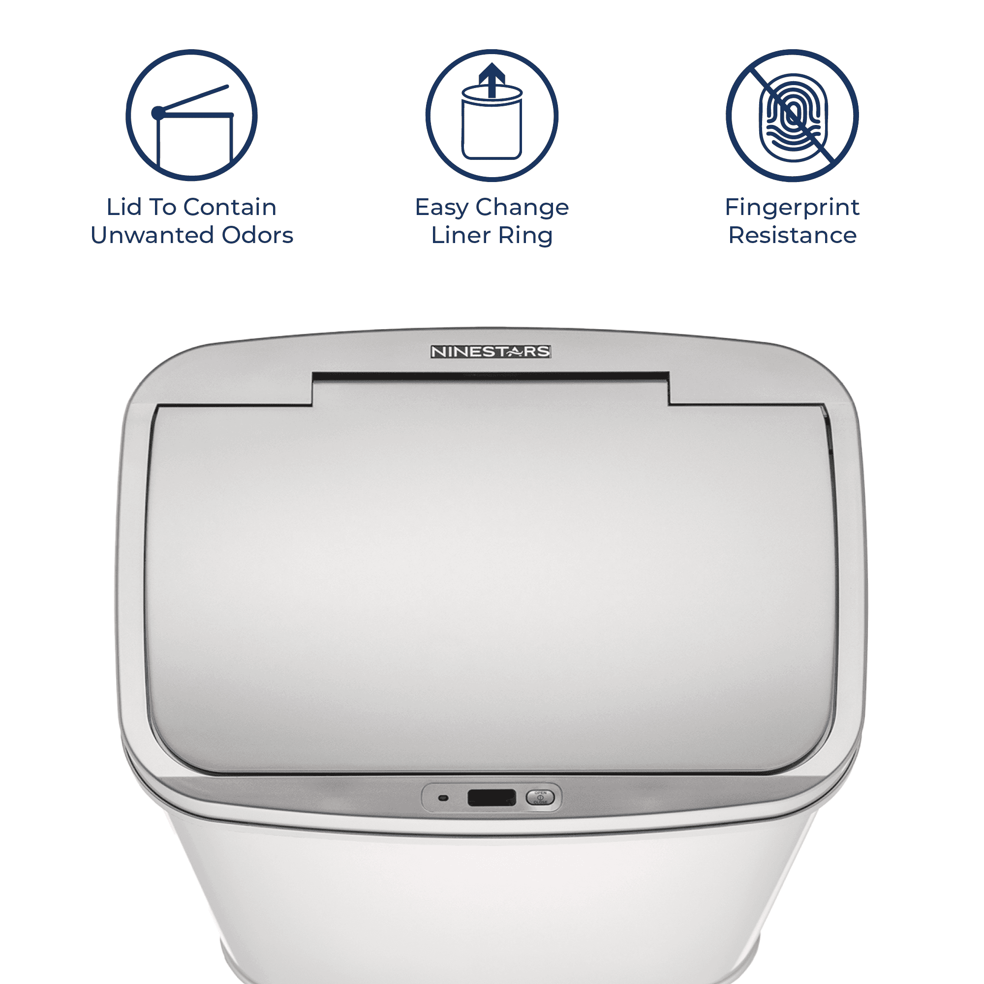 Ninestars Automatic Kitchen Trash Can, 13.2 Gallon Stainless Steel, Motion Sensor, Soft Close Lid Garbage Bin, Silver