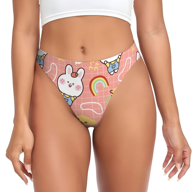 Balery Rabbit So Cute Tangas de Algodón para Mujer con Estampado – Ropa Interior Sexy, Transpirable, G-string-Medium