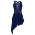 thumbnail image 5 of YUUMIN Womens Cross Back Asymmetrical Hem Dress Glittery Rhinestone Dresses for Figure Skating Dance Navy Blue L, 5 of 7