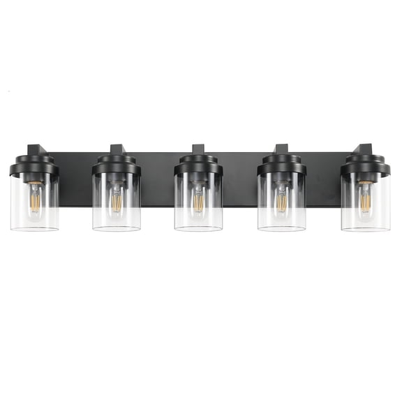 30.8 in. 5-Light Matte Black Wall Sconce with Clear Glass Shade