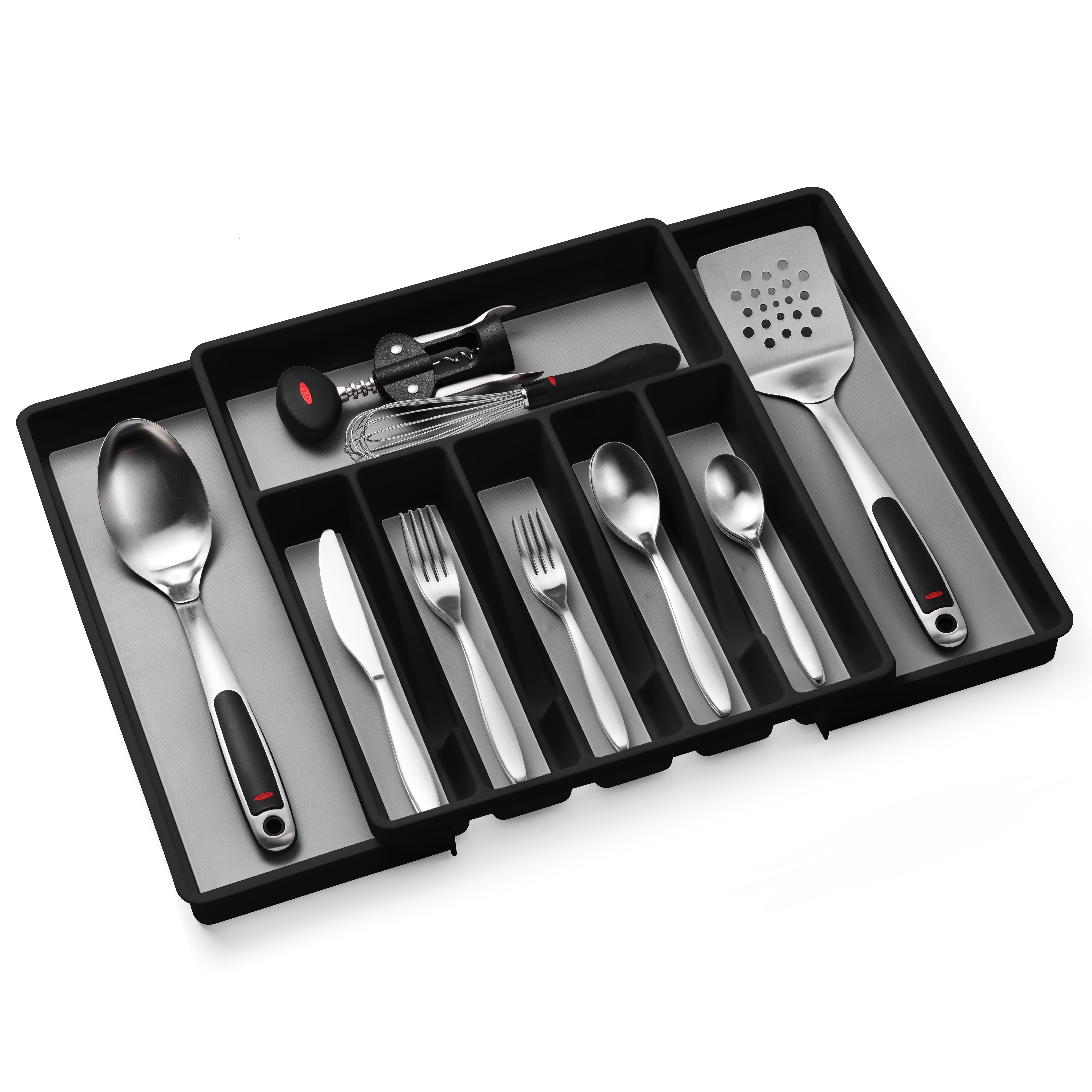 Expandable Cutlery Drawer Organizer, Flatware Drawer Tray for Silverware, Serving Utensils, Multi-Purpose Storage for Kitchen, Office, Bathroom Supplies