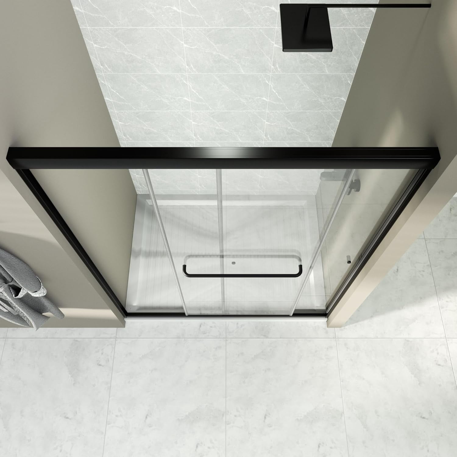 50-54" W x 72" H Semi-Frameless Sliding Glass Shower Door, Matte Black Finish Shower Door with 1/4'' (6mm) Clear SGCC Tempered Glass