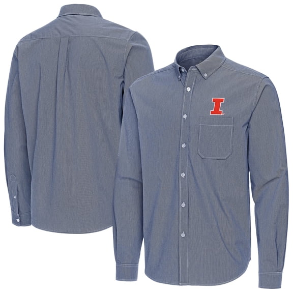 Men's Antigua Navy Illinois Fighting Illini Porter Woven Tri-Blend Long Sleeve Button-Down Shirt