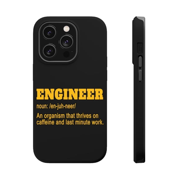 DistinctInk Tough Case for Apple iPhone 15 PRO (6.1" Screen), Compatible with MagSafe Charging - Engineer Definition - Caffeine and Last Minute