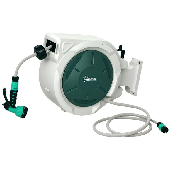 Outsunny Retractable Hose Reel, 1/2 in x 65ft Garden Hose Reel, Green