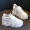 thumbnail image 3 of Women's platform shoes 7cm Thick sole height increase Cowhide Lace-up Non-slip Sneakers female White Casual shoes Suitable for all seasons, 3 of 9