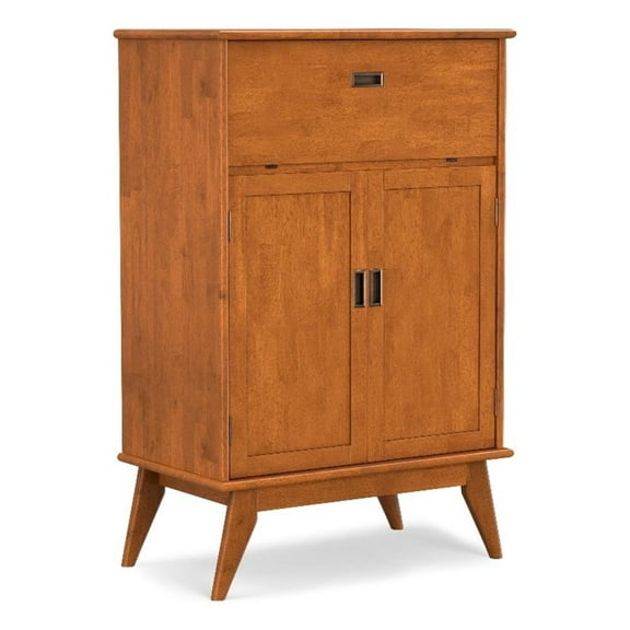 Pemberly Row SOLID HARDWOOD Mid Century 32 inch Wide Bar Cabinet in Teak Brown