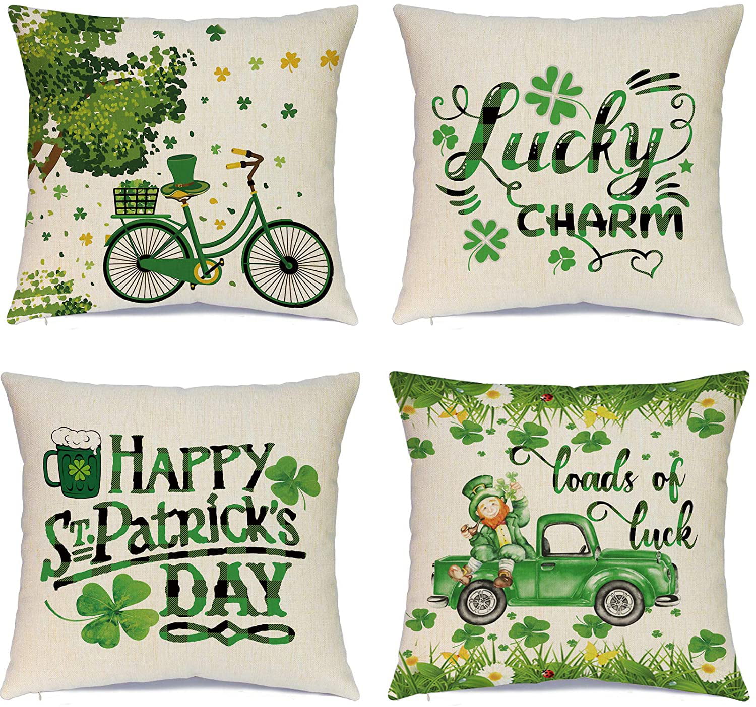AVOIN colorlife St Patrick's Day Watercolor Lucky Clover Throw Pillow Cover 18 x 18 Inch Shamrock Cushion Case Decoration for Sofa Couch 