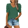 thumbnail image 2 of USSUMA Womens Summer Shirt V Neck Casual Tshirts Puff Sleeve Tops for Women Solid Color, 2 of 8