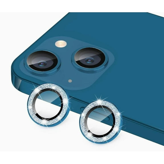 CASELIX Camera lens protector for iPhone 14 Plus, Glitter light Blue Metal Tempered glass circle Screen Camera Protection for iPhone 14 Plus (Light Blue Glitter)