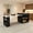 Black + MDF, variant on AUU 80" Expandable Walnut Finish Kitchen Island with Dining Table, Marble-Grain Countertop, Power Outlet, and Mobile Storage Cart with Cabinet & 2 Drawers