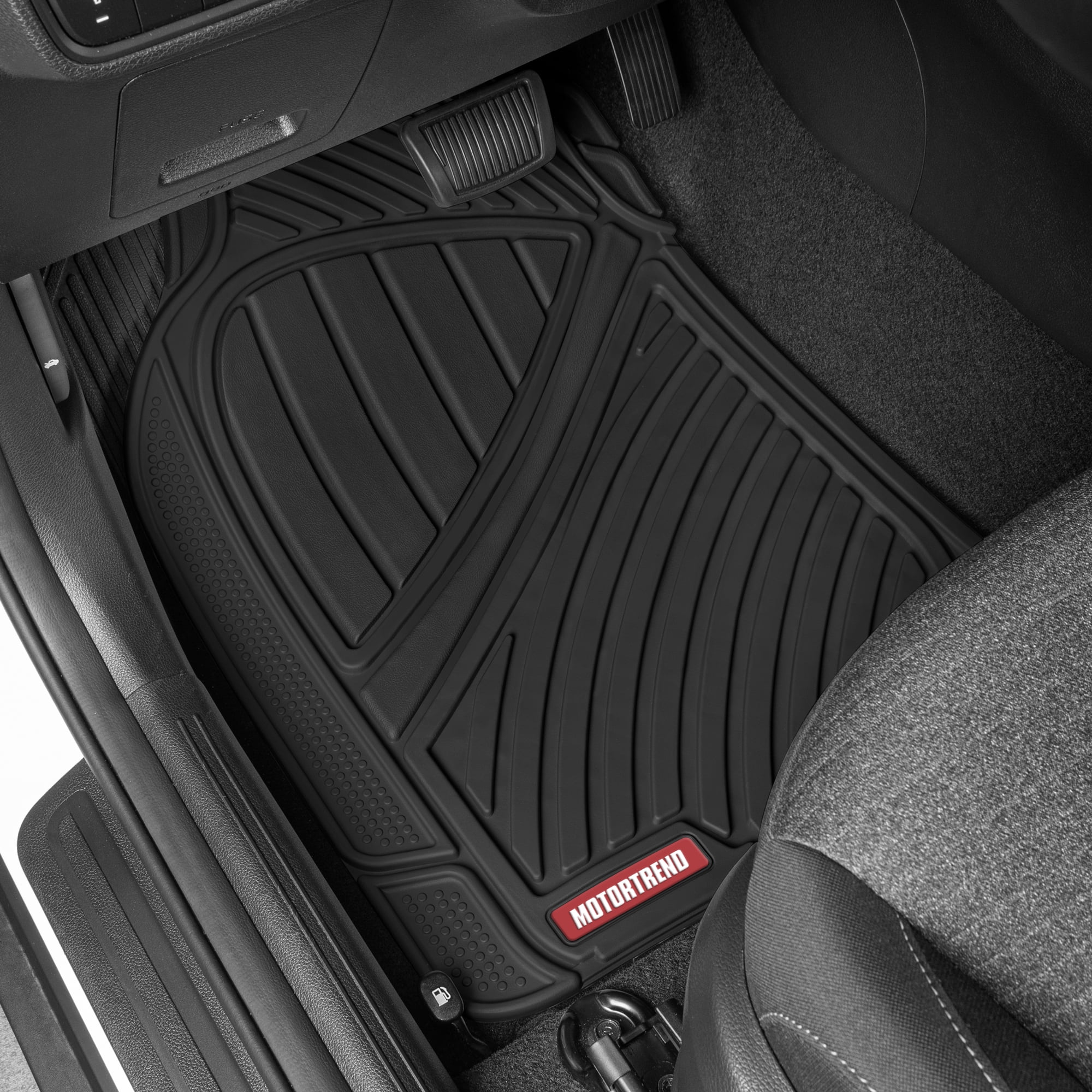 Motor Trend 100 Percent Odorless Car Floor Mats with Standard Trunk Cargo Mat, 4 Pieces Rubber Protection, Black Beige Gray