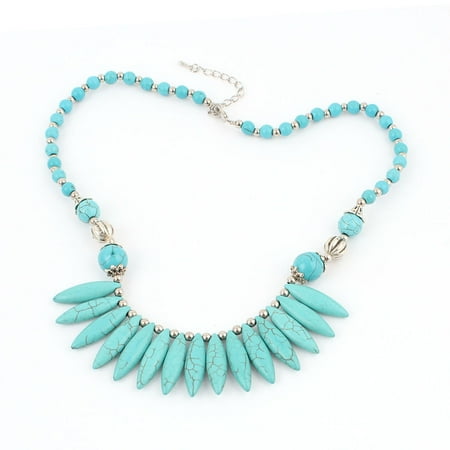 Beaded Turquoise Jewelry Set Unique Bargains Women Party Jewelry Bib Collar Style Beads Detail Turquoise Stone Necklace Teal ()