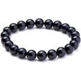 thumbnail image 1 of Pulsera de ágata con cuentas redondas de ágata negra natural (1 unidad). Pulsera elástica de varias capas., 1 of 4