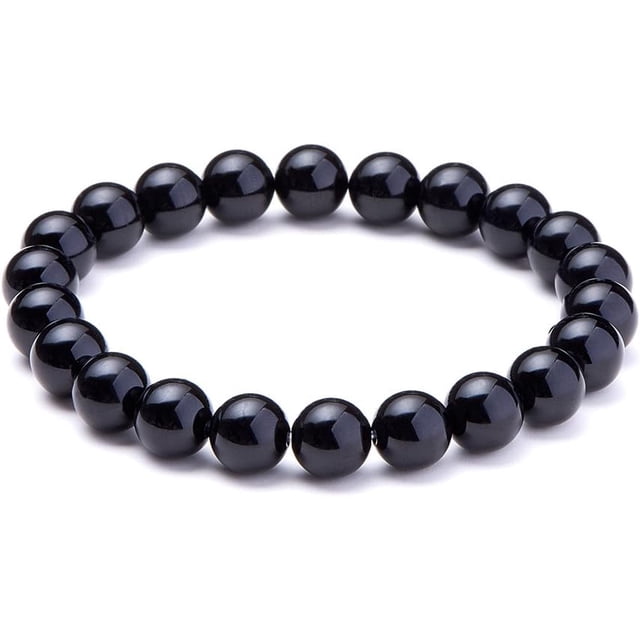 Pulsera de ágata con cuentas redondas de ágata negra natural (1 unidad). Pulsera elástica de varias capas.