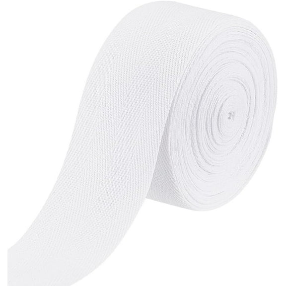 12.3 Yards Cotton Twill Tape Ribbon, 2 Inch Wide White Herringbone Cotton Ribbon Webbing Tape Roll for DIY Craft Sewing, Handle Cloth Bag, Handbag Tote