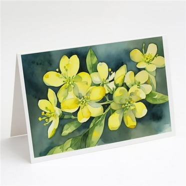 South Carolina Yellow Jessamine in Watercolor Greeting Cards and Envelopes Pack of 8 7 in x 5 in