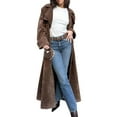 thumbnail image 2 of Womens Faux Suede Long Trench Coat Notched Lapel Double Breasted Pea Coat Overcoat with Belt Light Brown M, 2 of 9