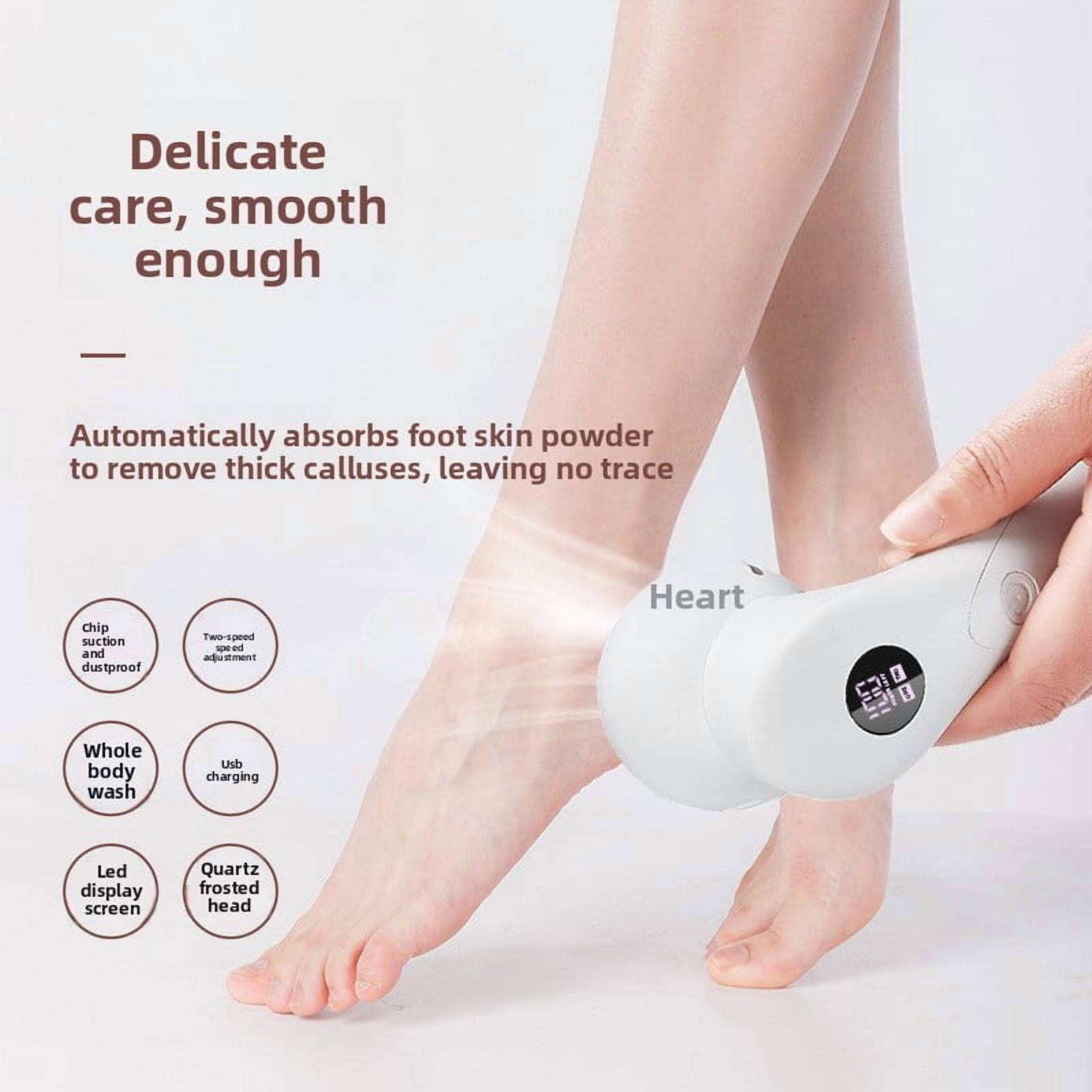 Callus trimmer, foot care, electric foot grinder, pedicure device, intelligent digital display and dual-speed adjustment, easy to clean and washable.