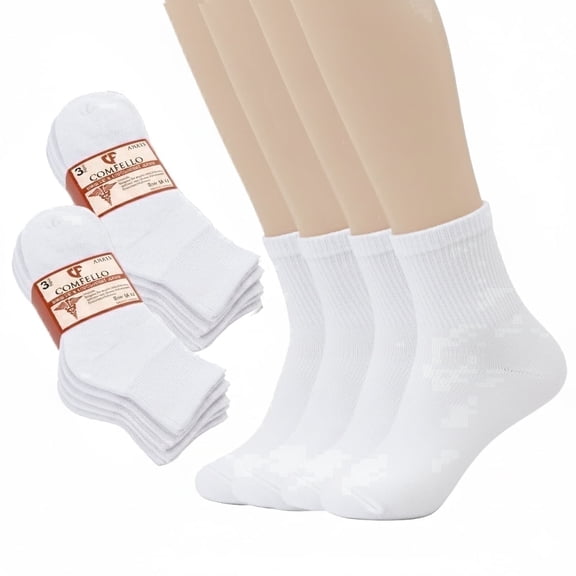 Comfello Circulatory Diabetic Ankle Socks for Men & Women – Non-Binding, Extra Wide Moisture Wicking Cotton Socks 12-Pack