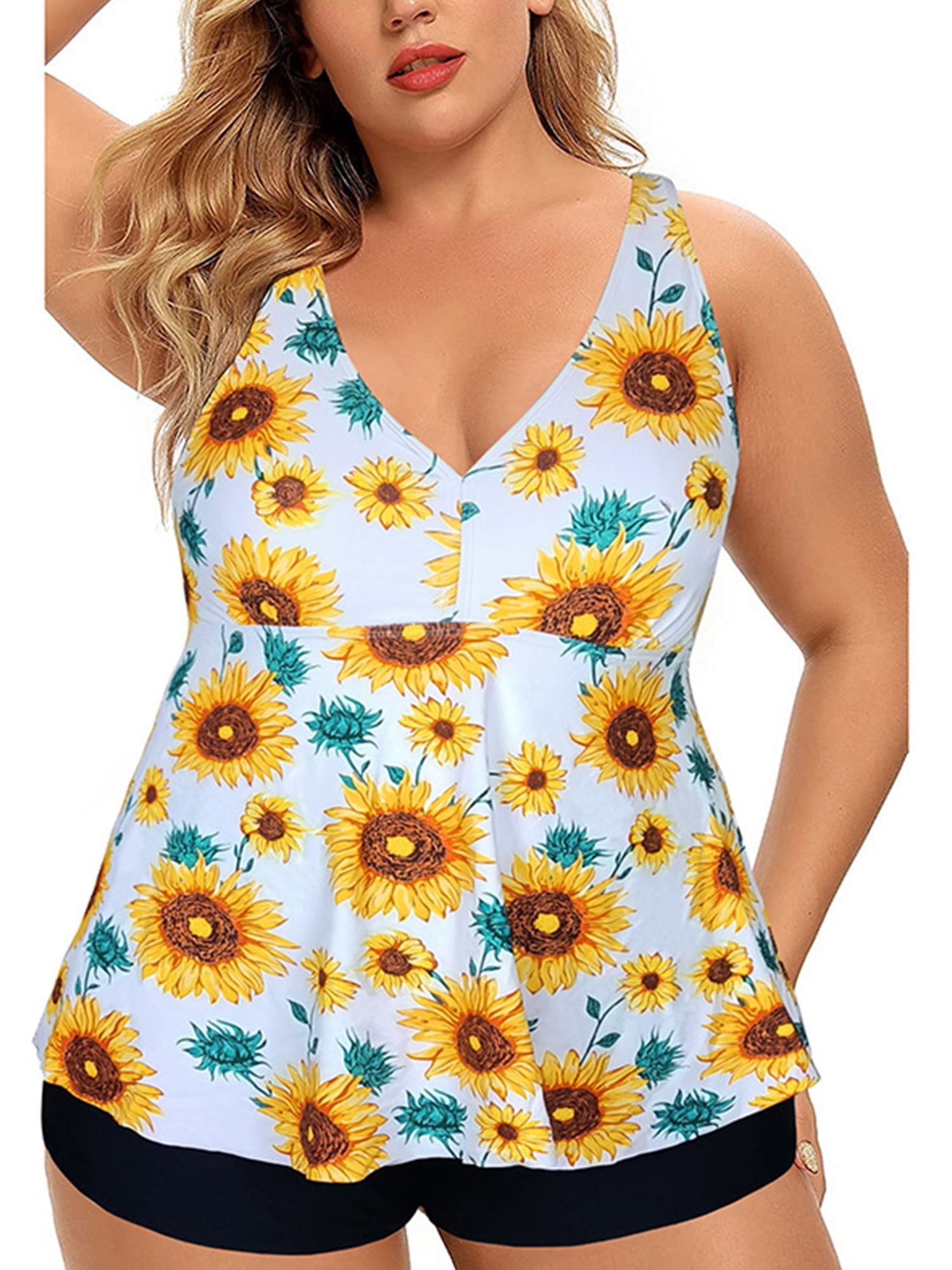 Niuer Ladies Tankini Sets Floral Printed Two Piece Swimsuit Sleeveless