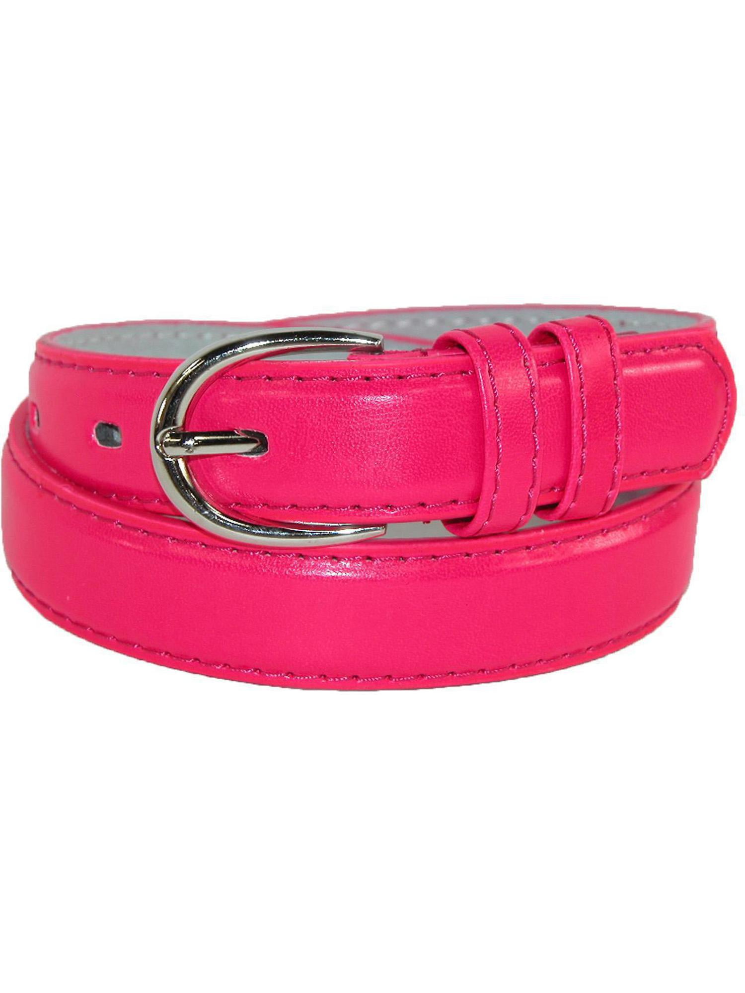 CTM - Size Medium Girls Leather 3/4 inch Basic Dress Belt, Hot Pink ...