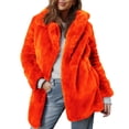 thumbnail image 2 of Womens Winter Warm Coats Solid Color Lapel Jacket Loose Faux Fur Outerwear Coat Orange L, 2 of 4