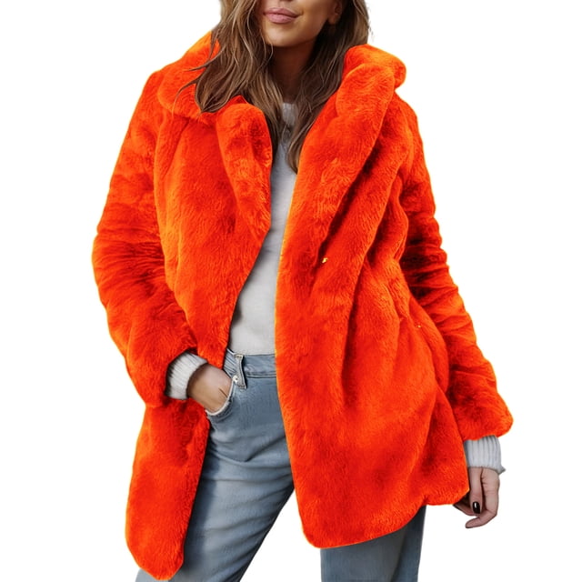 Birdeem Women's Winter Jacket, Long Sleeve Warm Faux Fur Solid Color Coat