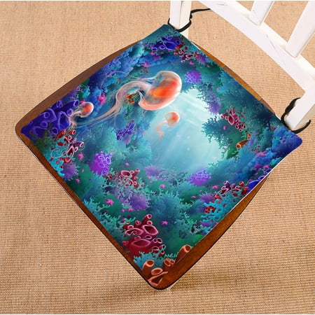 

PHFZK Underwater World Chair Pad Tropcial Beach Sea Creature Jellyfish Seat Cushion Chair Cushion Floor Cushion Two Sides Size 18x18 inches