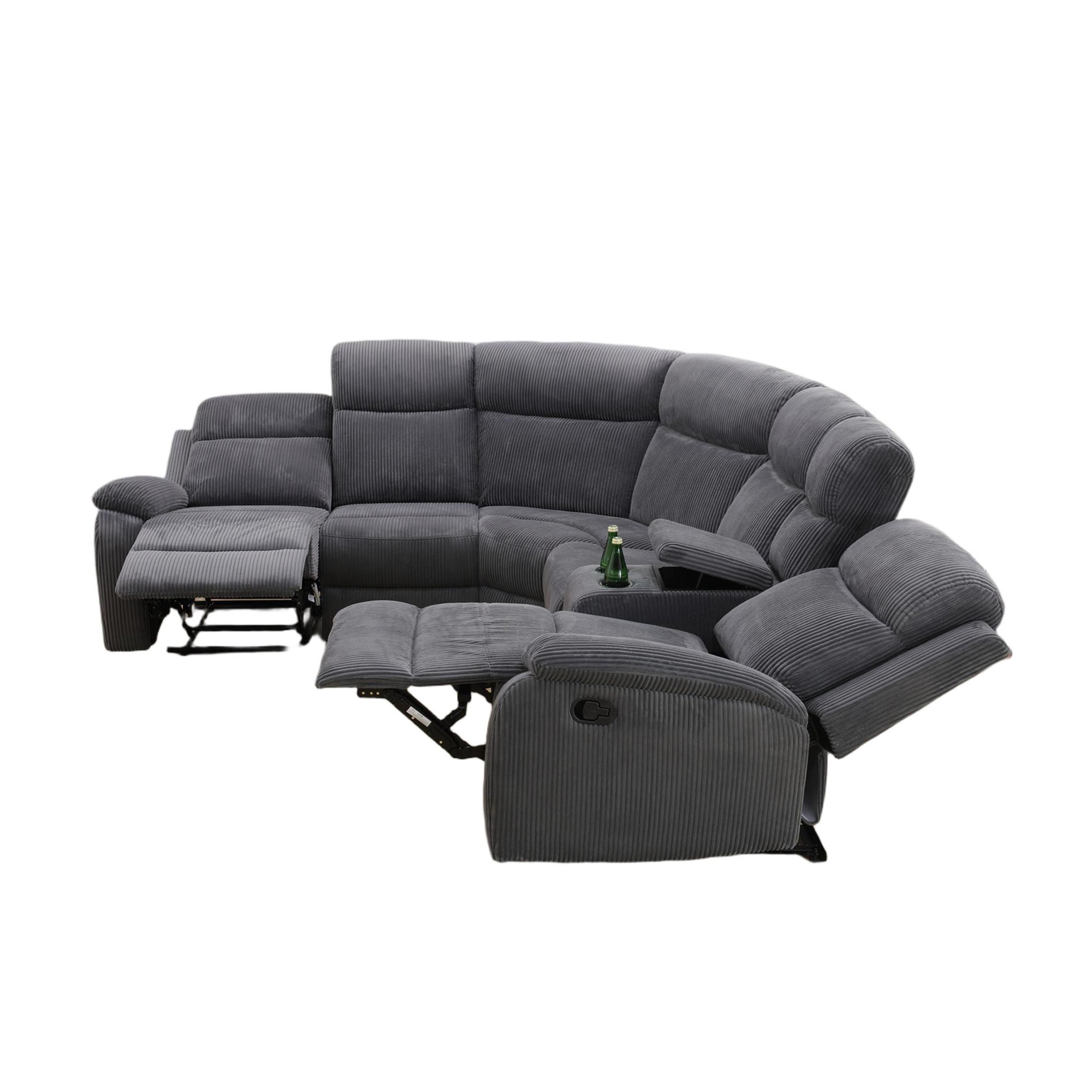 Aukfa 3-Piece Recliner Sofa Set, 5 Seat Sectional Couch with Cup Holders&Storage Console, Corduroy, Gray