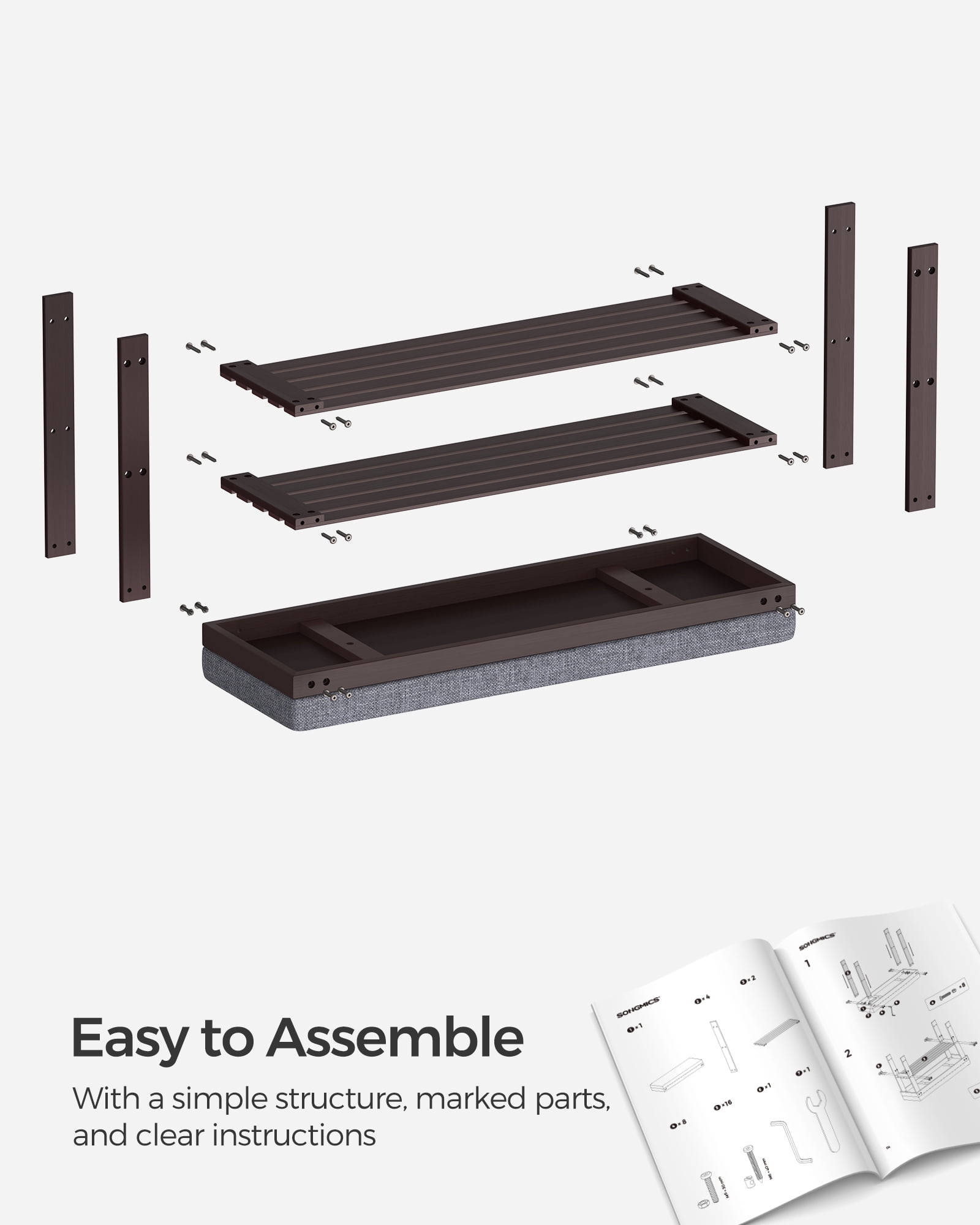 2 Tier Bench Shoe Rack, Holds up to 8 Pairs, Brown