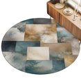 thumbnail image 2 of Round Rugs 3Ft, Teal Brown Abstract Round Area Rug Washable Indoor Throw Carpet, Modern Geometric Fluid Art Small Non Slip Circle Rug for Bedroom Living Room Home Decor Aesthetic, 2 of 8