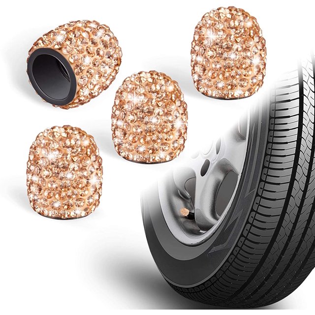 Valve Caps for Tires, Rhinestone Universal Car Tire Valve Caps, Attractive Dustproof Bling Car Accessories Orange