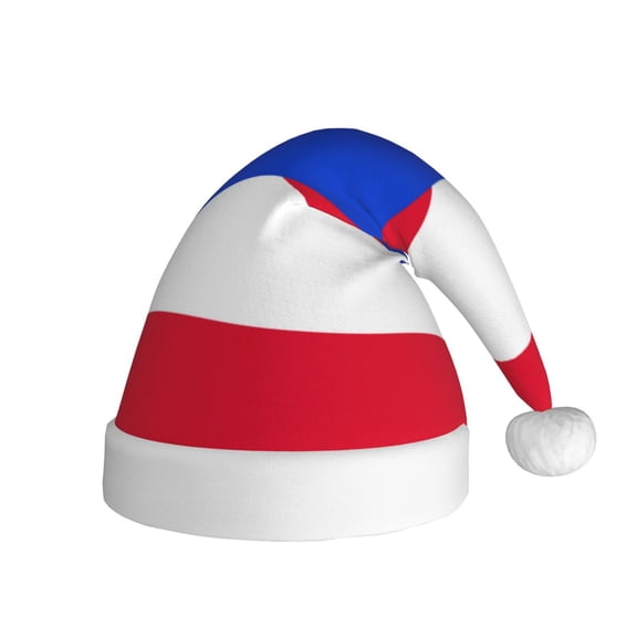 Adult Plush Santa Hat Puerto Rico Flag Soft Fleece Christmas Holiday Costume Accessory for Party & Dress-Up