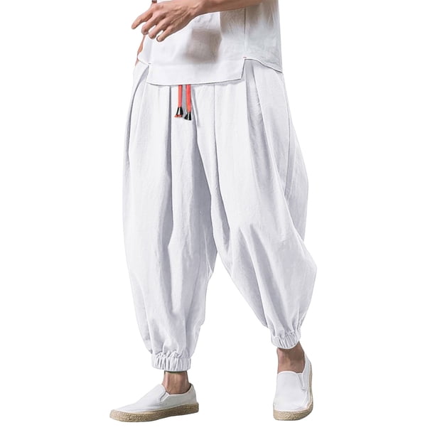 Pantalones holgados y elásticos de manga ancha para hombre, de color liso, poliéster, diseño con 4 bolsillos y cierre con botones, para el fin de semana o el trabajo