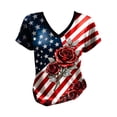 thumbnail image 4 of MEICHEN Women's V Neck Butterfly & Rose Print T Shirt Patriotic Glitter Graphic Casual Top, 4 of 4