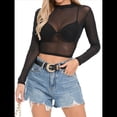 thumbnail image 1 of Tops de de Larga para Mujer, Camisetas Transparentes, Blusa de Encaje para Fiestas y Clubes Nocturnos Cuello Medio Negro M, 1 of 10