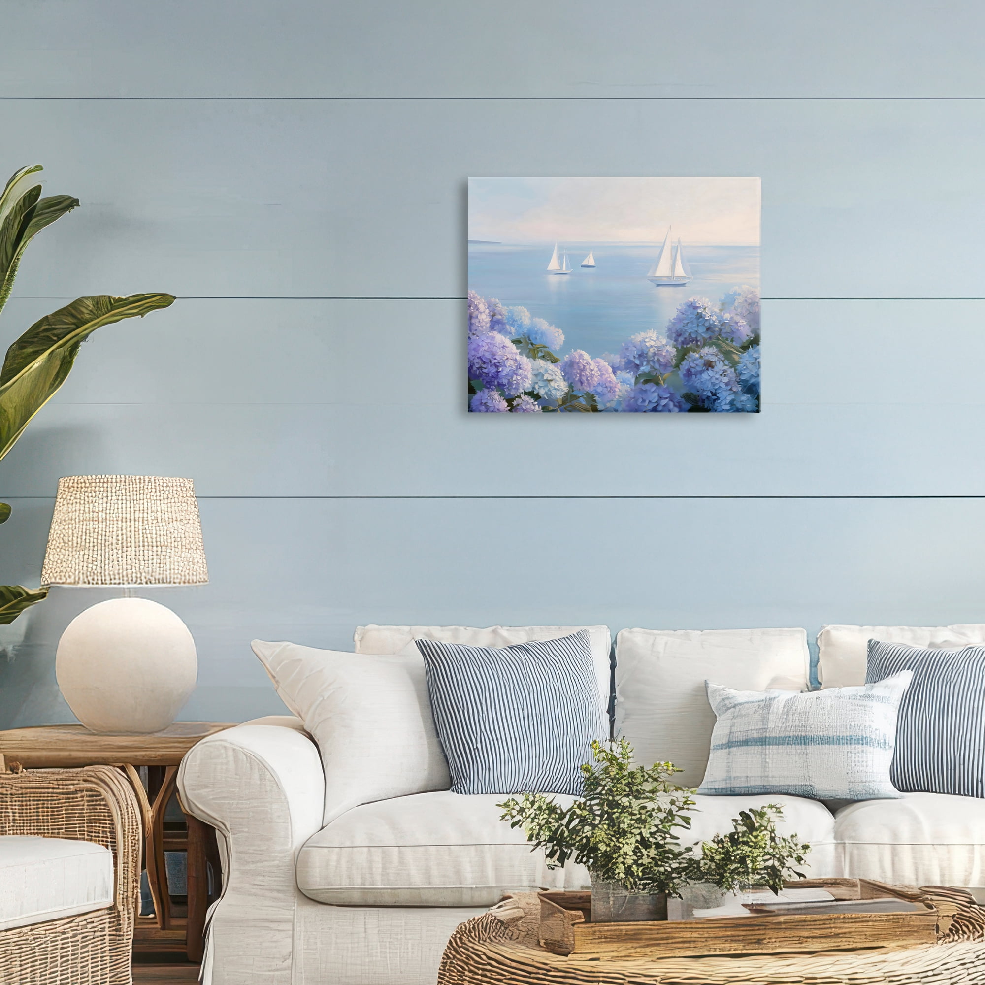 Stupell Industries Sailboats & Hydrangeas at Sea Canvas Wall Art, design by LSR Design Studio
