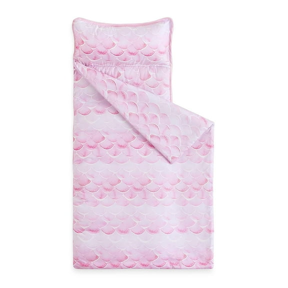 Nap Mat with Removable Pillow for Kids Toddler Boys Girls Daycare Preschool Kindergarten Sleeping Bag, Mermaids Scales in Pink,100% Soft Microfiber