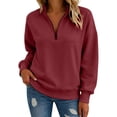 thumbnail image 4 of JFGHDG Womens Quarter Zip Pullover Sweatshirt, 1/4 Zip Mock Neck Knit Fleece Pullover Sweatshirt Brick Red S, 4 of 8