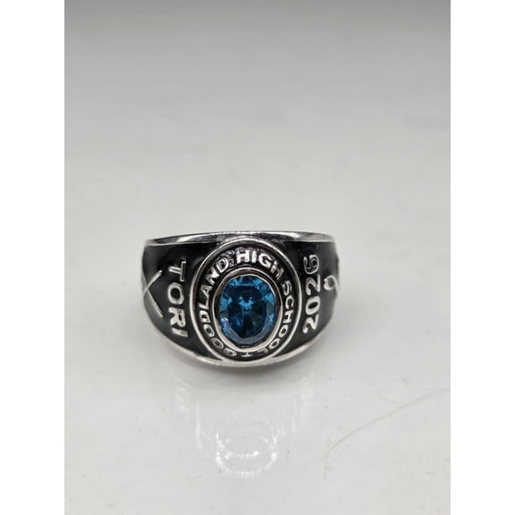 Customized Class Rings CZ Oval Gemstone High School or College Graduation Rings -925 Sterling Silver