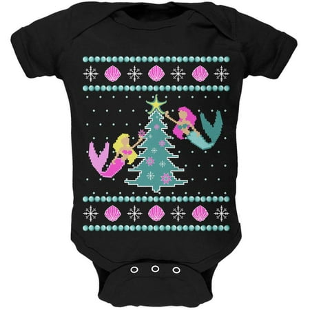 

Mermaid Tree Ugly Christmas Sweater Soft Baby One Piece Black 12-18 M