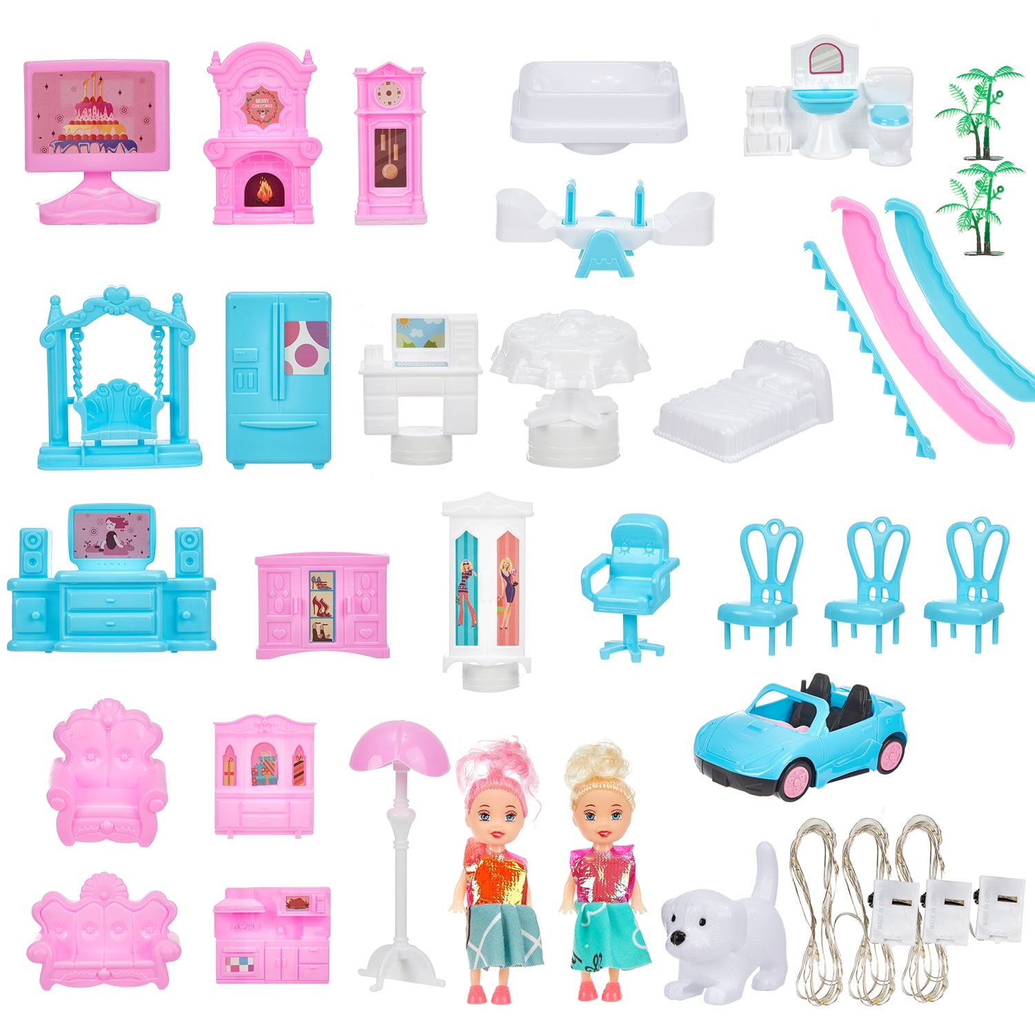 Anpro 4 Stories 14 Rooms Dollhouse for Kids, Princess Dollhouse with Asseccories & Furniture, Pretend Doll House Play Set Toy Age 3+ Toddlers Girls, Blue