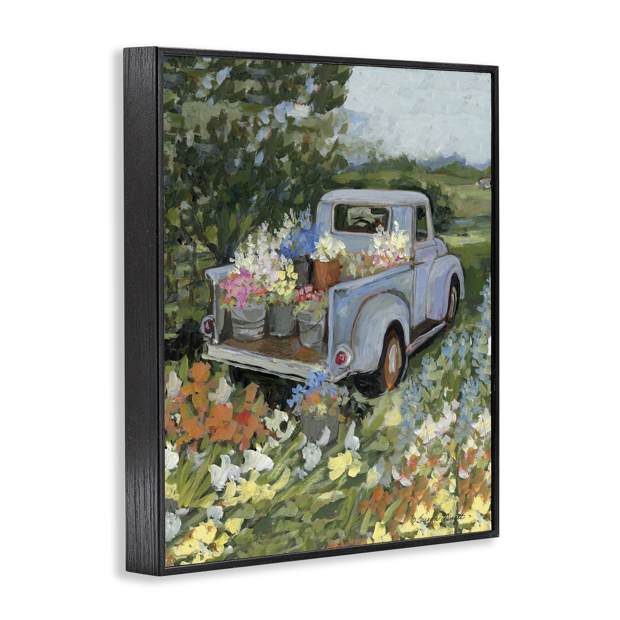 Stupell Industries Truckin' Field with Flowers Black Framed Giclee Art, design by Susan Winget