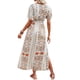thumbnail image 4 of SAYOO Vestido Largo de Manga Corta para Mujer, Patrón de Estilo Bohemio Impreso con Cuello en V Vestido de Corte Alto con Lazo, Ropa Casual de una Pieza SAYOO casual, 4 of 5
