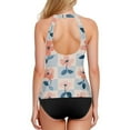thumbnail image 2 of Women's Printed Tankini Top - High Elasticity Slim-Fit Swimsuit with Removable Straps & Cups, Perfect for Beach & Pool Parties，Floral Checkered Pattern, 2 of 7