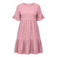 thumbnail image 3 of Bosfbaoi Plus Size Dresses for Women Round Neck Ruffle Short Sleeve High Waist Tiered Swing Mini Dress, 3 of 8