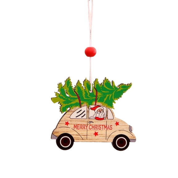 DefiDgd Wooden Car Christmas Hanging Ornament,Painted Wood Hanging Decor for Christmas Tree Mantel Wall Window Holiday Party Home Display