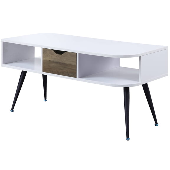 JERFIT Modern Coffee Table with Drawer, 2-Tier End Table with Storage Shelf for Living Room, White and Black Accent Table