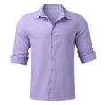 thumbnail image 4 of LbsKUS Men Linen Shirt Button Down Long Sleeve T-Shirts Cotton Beach Lounge Shirts Loose Tops Casual Summer Shirts,Purple,3X-Large, 4 of 6